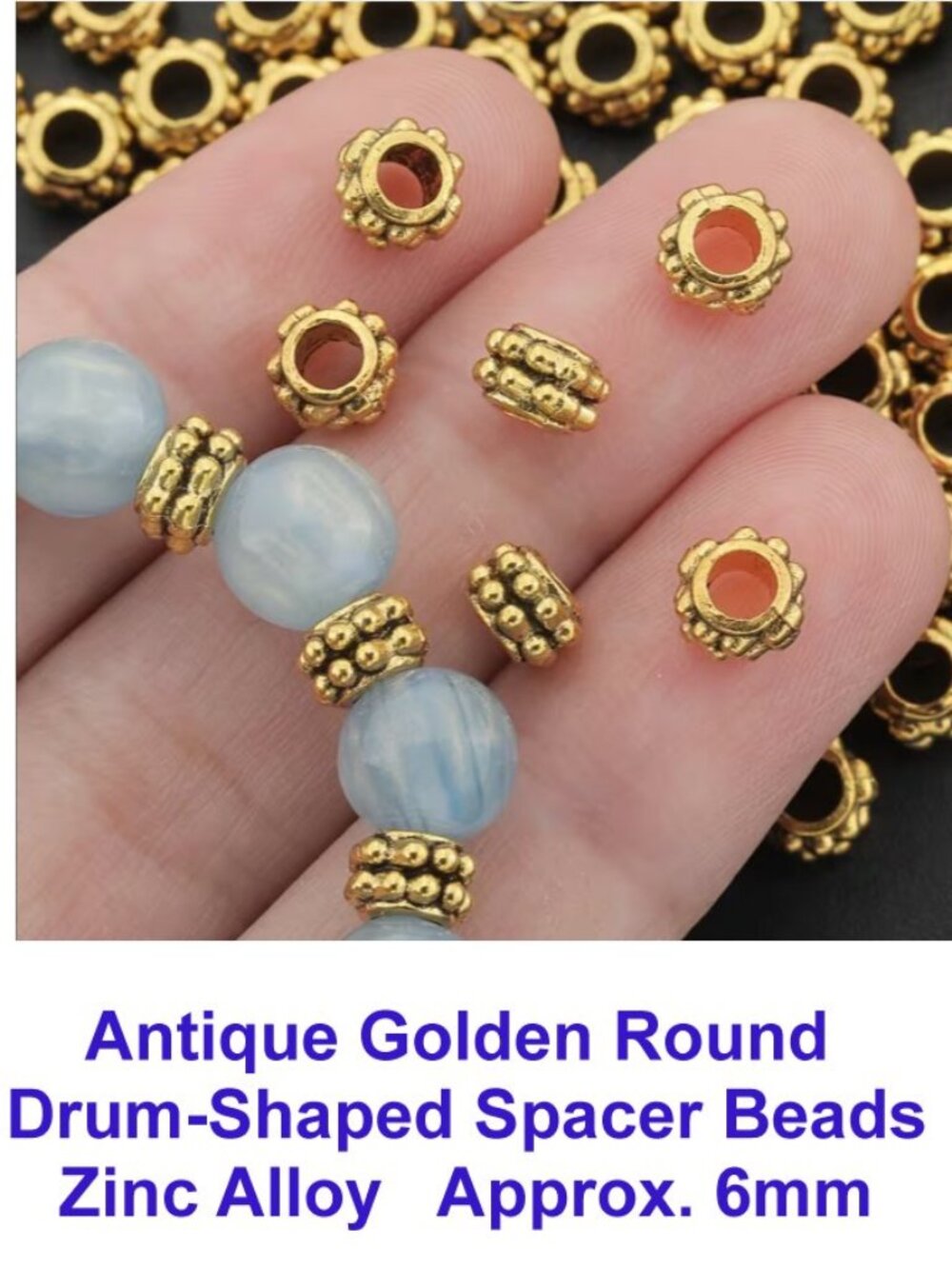 Antique Golden Round  Drum-Shaped Spacer Beads Zinc Alloy  Approx. 6mm  55 Beads